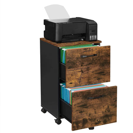 File Cabinet with 2 Drawers Industrial Style for A4 Rustic Brown and Black