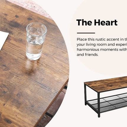 Coffee Table with Dense Mesh Shelf Rustic Brown
