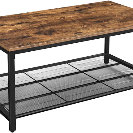 Coffee Table with Dense Mesh Shelf Rustic Brown