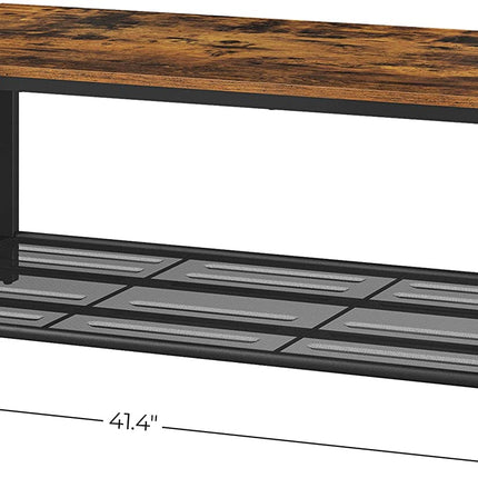 Coffee Table with Dense Mesh Shelf Rustic Brown