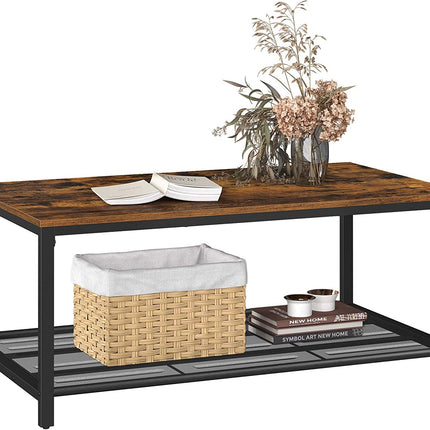 Coffee Table with Dense Mesh Shelf Rustic Brown