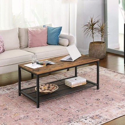 Coffee Table with Dense Mesh Shelf Rustic Brown