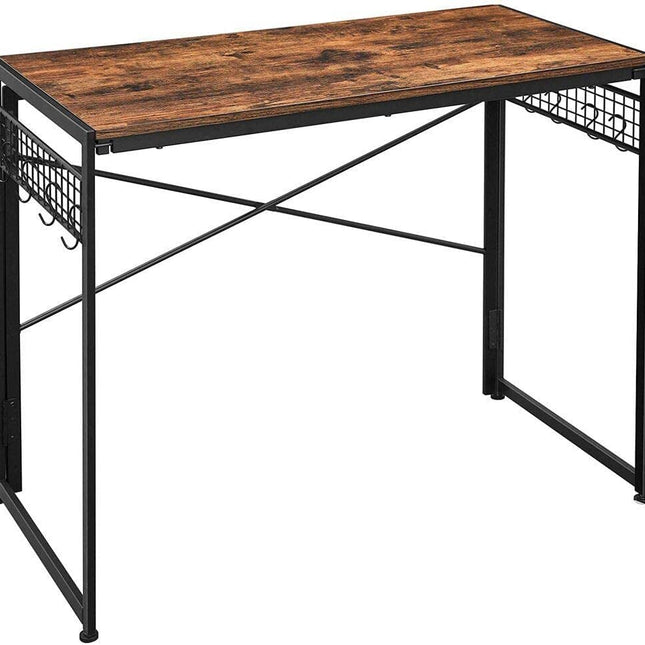 Computer Desk with 8 Hooks Rustic Brown and Black