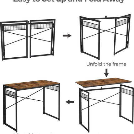 Computer Desk with 8 Hooks Rustic Brown and Black