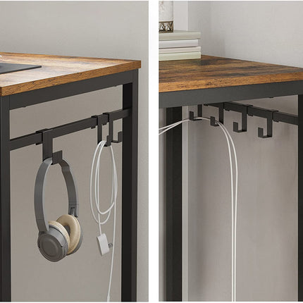 Home Office Desk with 8 Hooks 140 x 60 x 75 cm Rustic Brown and Black