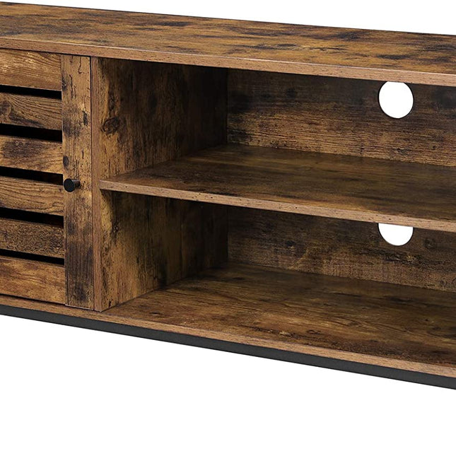 TV Cabinet for up to 127cm TVs with Louvred Door 2 Shelves for Living Room and Bedroom Rustic Brown and Black