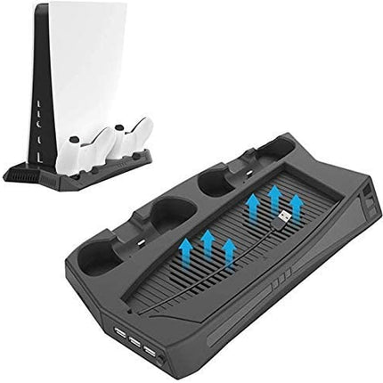 Vertical Stand Cooling/Charging Station for PS5 with Dual Controller Charger and Bonus Game Rack Storage 3 USB Ports