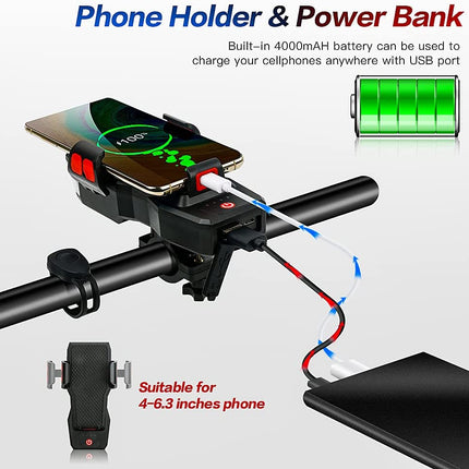 Bike LED Light 550LM Front and Back USB Rechargeable with 4000mAh Power Bank and IPX4 Waterproof