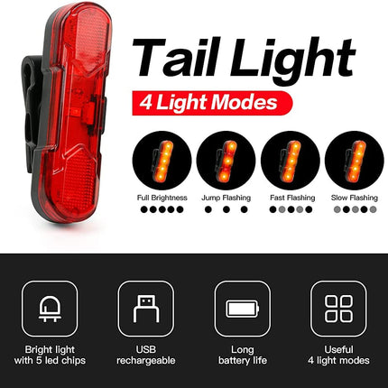 Bike LED Light 550LM Front and Back USB Rechargeable with 4000mAh Power Bank and IPX4 Waterproof