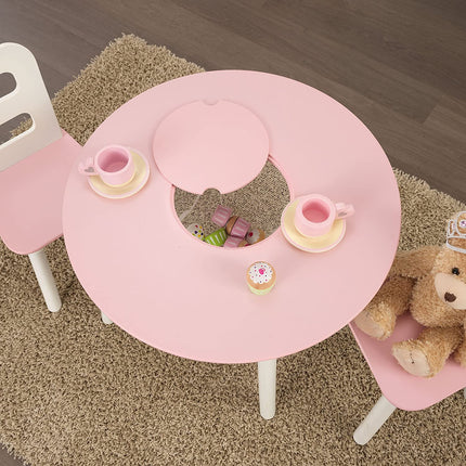 Round Table and 2 Chair Set for children (White and Pink)