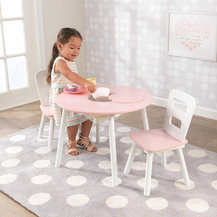 Round Table and 2 Chair Set for children (White and Pink)