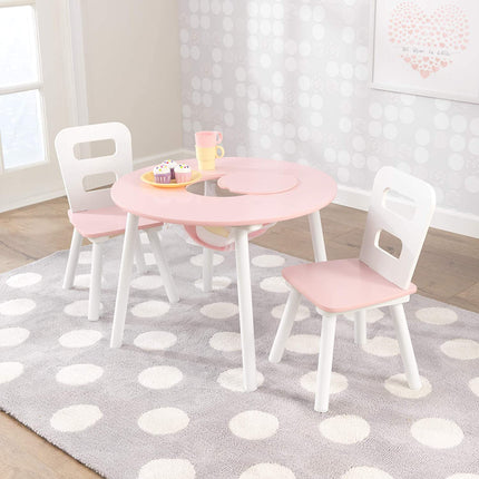 Round Table and 2 Chair Set for children (White and Pink)