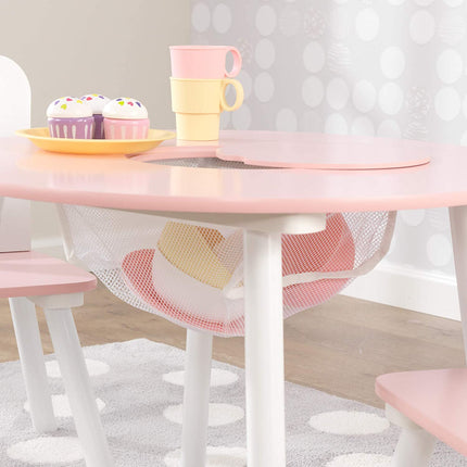 Round Table and 2 Chair Set for children (White and Pink)