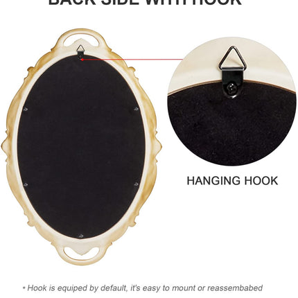 Oval Antique Gold 25 x 38 cm Vintage Carved Hanging Wall Mirror for Bedroom and Living-Room