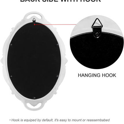 Oval Antique White 25 x 38 cm Vintage Carved Hanging Wall Mirror for Bedroom and Living-Room