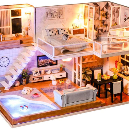 Dollhouse Miniature with Furniture Kit Plus Dust Proof and Music Movement - Met you (1:24 Scale Creative Room Idea)