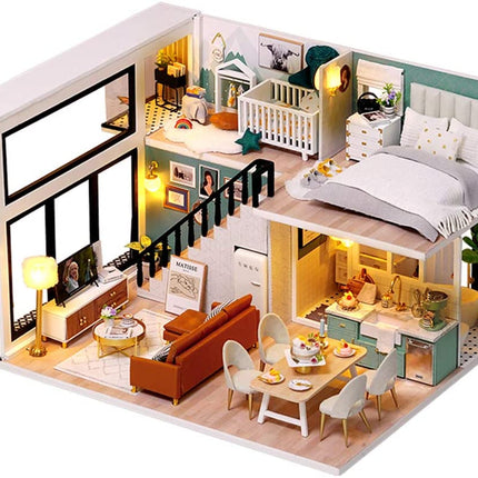 Dollhouse Miniature with Furniture Kit Plus Dust Proof and Music Movement - Comfortable room (1:24 Scale Creative Room Idea)