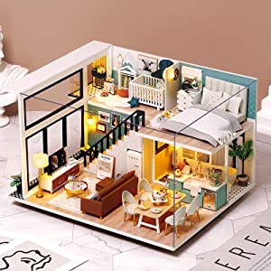 Dollhouse Miniature with Furniture Kit Plus Dust Proof and Music Movement - Comfortable room (1:24 Scale Creative Room Idea)