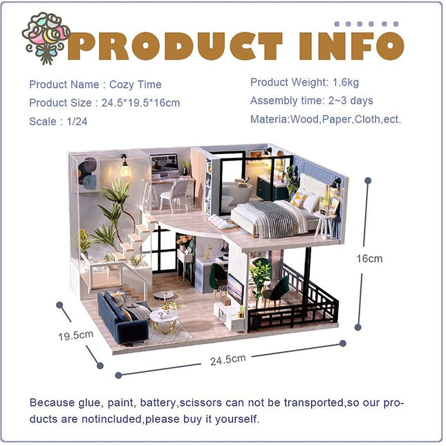 Dollhouse Miniature with Furniture Kit Plus Dust Proof and Music Movement - Cozy time