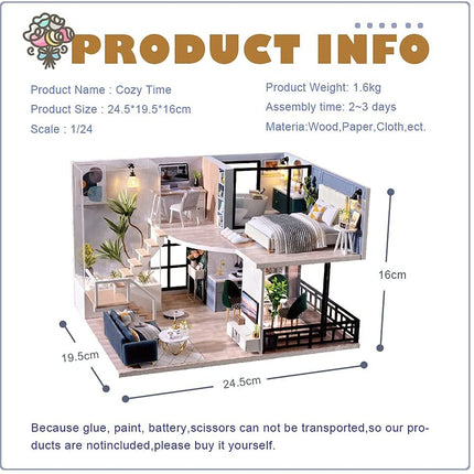 Dollhouse Miniature with Furniture Kit Plus Dust Proof and Music Movement - Cozy time  (Valentine's Day Gift Idea)