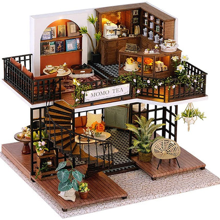 Dollhouse Miniature with Furniture Kit Plus Dust Proof and Music Movement - Forest Tea Shop