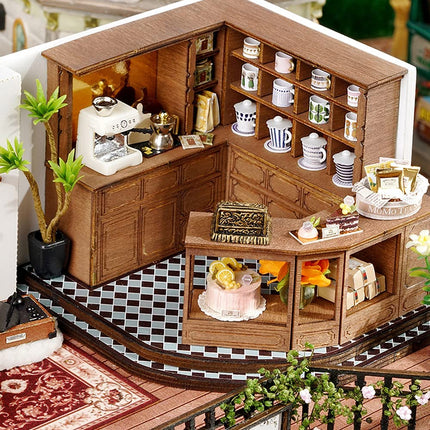 Dollhouse Miniature with Furniture Kit Plus Dust Proof and Music Movement - Forest Tea Shop