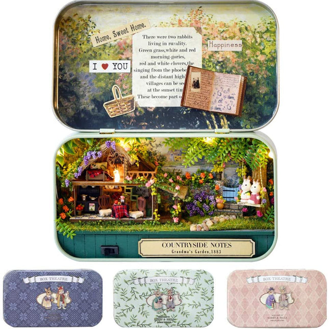 Box Theatre Doll House Furniture Miniature, 1:24 Dollhouse Kit for Kids (Countryside Notes)