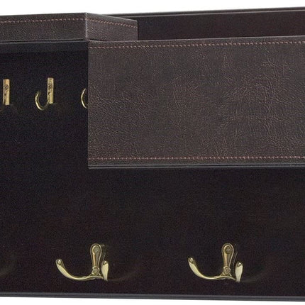 Wood Entryway Coat Rack with 2 Leather Tray(Brown)