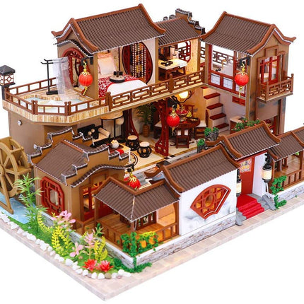 Dollhouse Miniature with Furniture Kit Plus Dust Proof and Music Movement - Tang Dynasty Town (1:24 Scale Creative Room Idea)