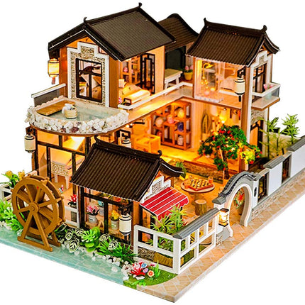 Dollhouse Miniature with Furniture Kit Plus Dust Proof and Music Movement - Chinese Style Courtyard (1:24 Scale Creative Room Idea)