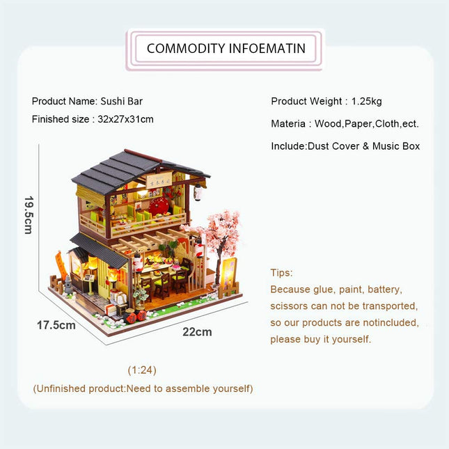 Dollhouse Miniature with Furniture Kit Plus Dust Proof and Music Movement - Asia (1:24 Scale Creative Room Idea)