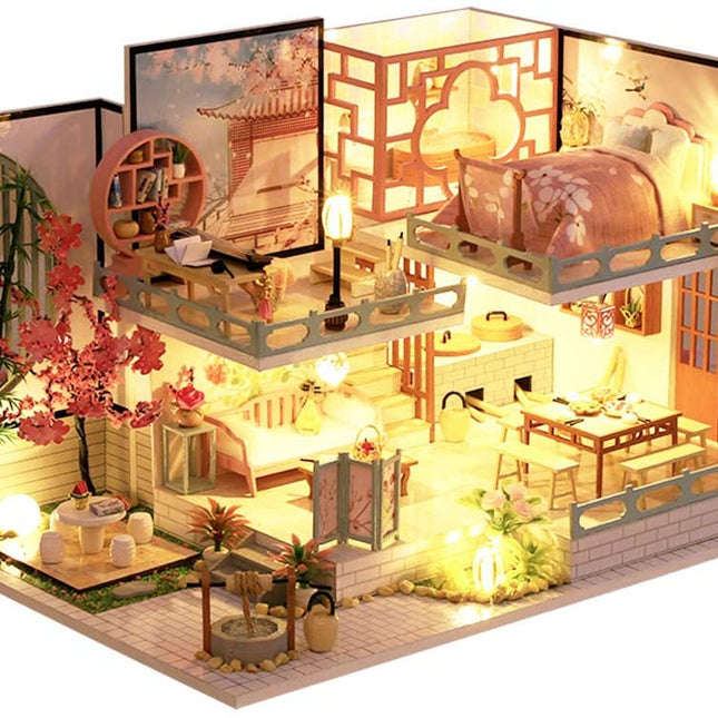 Dollhouse Miniature with Furniture Kit Plus Dust Proof and Music Movement - Guqin Pavilion (1:24 Scale Creative Room Idea)