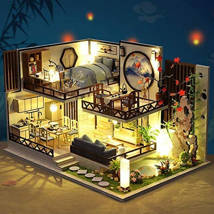 Dollhouse Miniature with Furniture Kit Plus Dust Proof and Music Movement - Bamboo Fragrance (1:24 Scale Creative Room Idea)