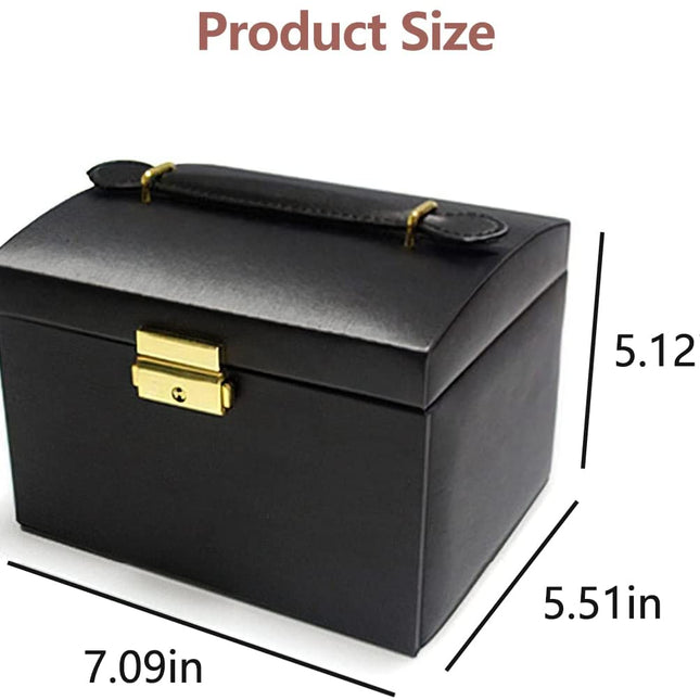 Portable Travel Jewelry box with three-layer PU leather storage box, mirror and lock