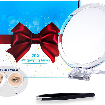 20X Magnifying Hand Mirror Two Sided Use for Makeup Application, Tweezing, and Blackhead/Blemish Removal (15 cm)