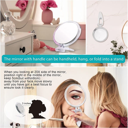 20X Magnifying Hand Mirror Two Sided Use for Makeup Application, Tweezing, and Blackhead/Blemish Removal (15 cm)