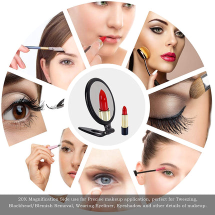 20X Magnifying Hand Mirror Two Sided Use for Makeup Application, Tweezing, and Blackhead/Blemish Removal (10 cm Black)