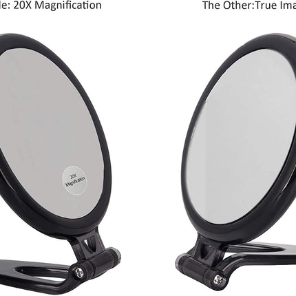 20X Magnifying Hand Mirror Two Sided Use for Makeup Application, Tweezing, and Blackhead/Blemish Removal (10 cm Black)