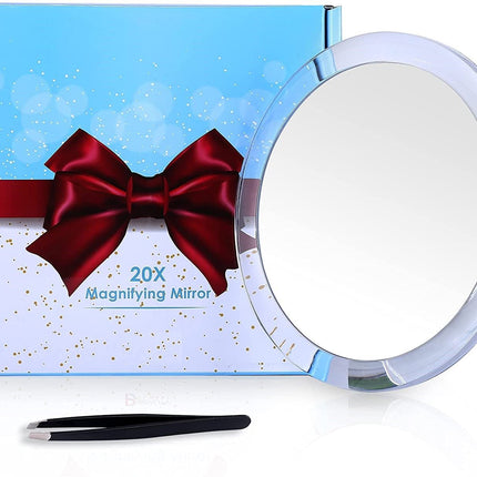 20X Magnifying Hand Mirror with Suction Cups Use for Makeup Application, Tweezing, and Blackhead/Blemish Removal (15 cm White)