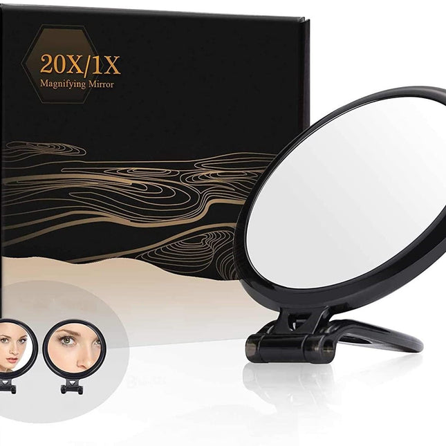 20X Magnifying Hand Mirror Two Sided Use for Makeup Application, Tweezing, and Blackhead/Blemish Removal (12.5 cm Black)