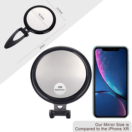 20X Magnifying Hand Mirror Two Sided Use for Makeup Application, Tweezing, and Blackhead/Blemish Removal (12.5 cm Black)
