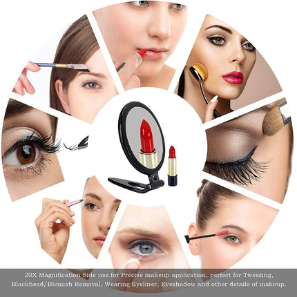 20X Magnifying Hand Mirror Two Sided Use for Makeup Application, Tweezing, and Blackhead/Blemish Removal (12.5 cm Black)