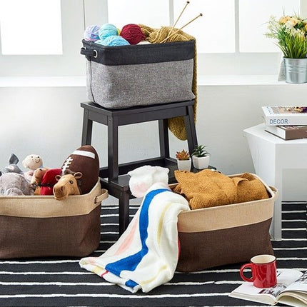 Pack of 3 Collapsible Large Cube Fabric Storage Bins Baskets for Laundry - Black and Gray