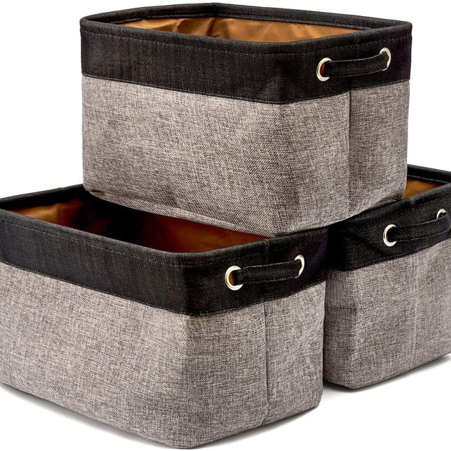 Pack of 3 Collapsible Large Cube Fabric Storage Bins Baskets for Laundry - Black and Gray