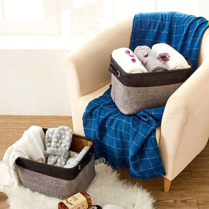 Pack of 3 Collapsible Large Cube Fabric Storage Bins Baskets for Laundry - Black and Gray