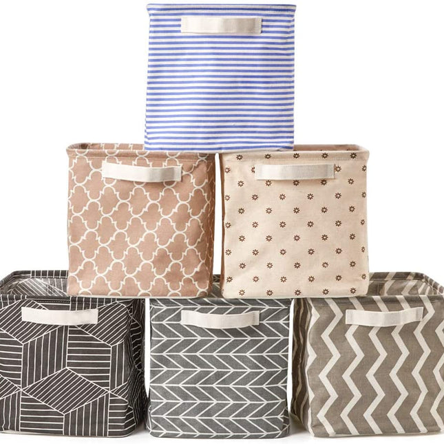 Pack of 6 Foldable Fabric Basket Bin Storage Cube for Nursery, Office and Home Decor (Multi)