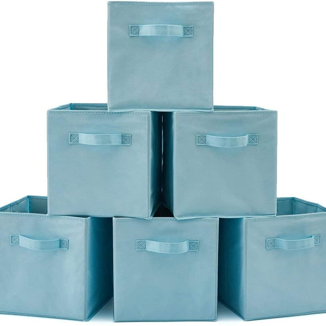 Pack of 6 Foldable Fabric Basket Bin Storage Cube for Nursery, Office and Home Decor (Baby Blue)