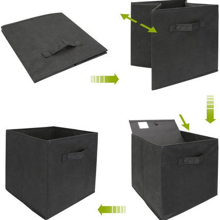 Pack of 6 Foldable Fabric Basket Bin Storage Cube for Nursery, Office and Home Decor (Black)