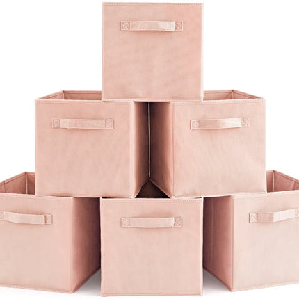 Pack of 6 Foldable Fabric Basket Bin Storage Cube for Nursery, Office and Home Decor (Pink)