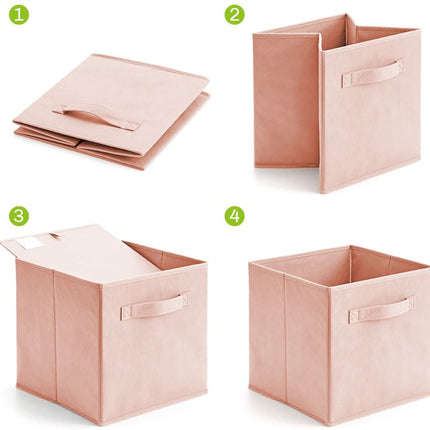 Pack of 6 Foldable Fabric Basket Bin Storage Cube for Nursery, Office and Home Decor (Pink)